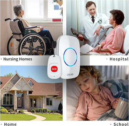 Caregiver Pagers Wireless Call Button for Elderly Patient Personal in Home Life Alert System for Seniors Range 260ft/80Menter,60 Ringtones (1SOS Button+1 Receiver)