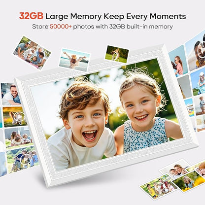 Frameo 10.1" Digital Picture Frame, Smart WiFi Digital Photo Frame with 1280x800 HD IPS Touch Screen 32GB Memory Auto-Rotate Wall Mounted, Share Photos/Videos from Phone Anywhere(White)