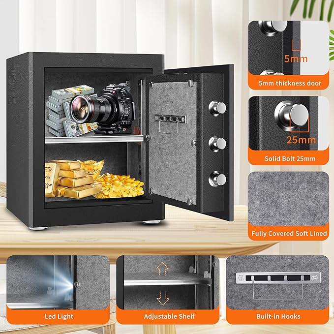 HSGCJS Biometric Fingerprint Safe, Home Safes Box with full Digital Keypad,Security Safe For Home,Office and Hotel-1.93 Cubic Feet