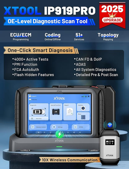 XTOOL IP919 PRO Scan Tool, ECU Pr0 gramming Car OBD2 Scanner with Topology Mapping, Upgrade of D9S PRO, 51+ Resets, ECU C 0ding, FCA/CAN FD/DoIP, Automotive Bidirectional Scan Tool with 3-Year Updates