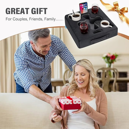 Couch Cup Holder-Sofa Cup Holder Pillow Tray Caddy Cupholder Hearted for Bed, Rv, Tv, Car, Man Cave, Backseat for Remote, Drinks, Snacks (DarkGrey)