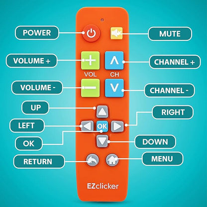 Big Button Universal TV Remote (Orange) Simple Easy to Use, Great for Seniors, Works with Major TV Brands (2xAAA Batteries Not Included)