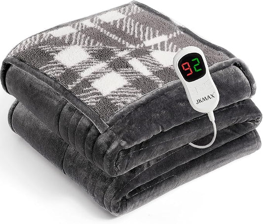 Heated Electric Blanket Twin Size - 62"x84" Flannel Heating Blanket with 10 Heating Levels & 5 Time Settings Over-Heat Protection, Winter Warmer for Adults with ETL Certification（Grey）