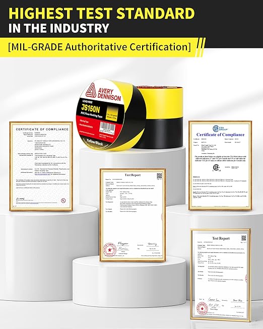 Avery Dennison Safety Floor Tape 2 Inch x 108 FT, Heavy-Duty PVC Forklift-Resistant, High-Visibility Reflective for Warehouse/Factory/Parking, Black & Yellow, ROHS/Reach Certified (1 Roll)