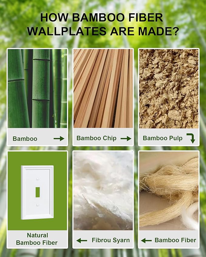 4-Pack Single Toggle Light Switch Covers Wall Plate, Pure White Decorative Switch Plate Covers, 1 Gang Natural Bamboo Fiber Wall Plate, Corrosion Resistant