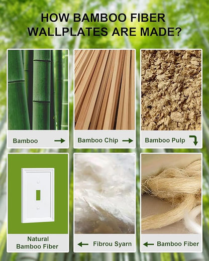 4-Pack Single Toggle Light Switch Covers Wall Plate, Pure White Decorative Switch Plate Covers, 1 Gang Natural Bamboo Fiber Wall Plate, Corrosion Resistant