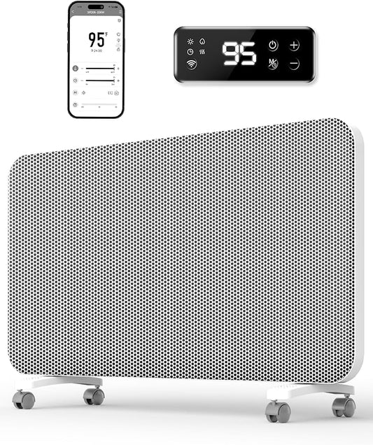 Convection Panel Space Heater Indoor Use, Large Room Electric Heater with Wifi App Control, Smart Mica Infrared Heater with Programmable Thermostat, Wall Mount or Standing, Quiet & Eco, 1500W