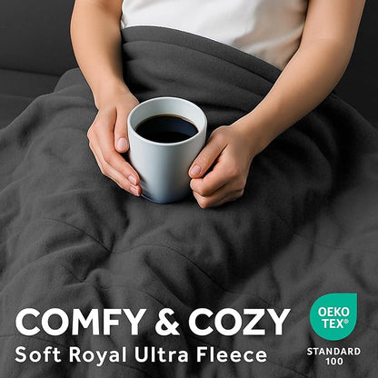 Sunbeam Royal Ultra Fleece Heated Electric Blanket King Size, 90" x 100", 12 Heat Settings, 12-Hour Selectable Auto Shut-Off, Fast Heating, Machine Washable, Warm and Cozy, Iron