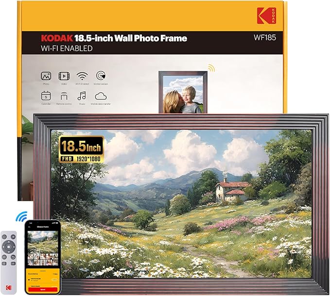 KODAK 18.5 Inch Wooden WiFi Digital Picture Frame,1920 * 1080 X-Large Digital Photo Frame,32GB Memory,IPS Screen, Wall-Mounted with Remote, Share Picture Video, Work with Alexa,Best Gifts for Mom