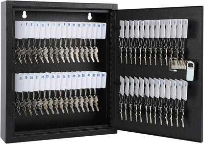 KYODOLED Locking Key Cabinet, 60 Key Storage Lock Box with Code, Key Box Wall Mount with Combination Lock, Key Hooks & Tags Key Labels(Black,60 Key)