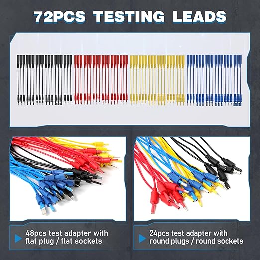 110PCS Automotive Circuit Test Lead Kit, Multimeter Leads Kit,Multi Function Auto Diagnostic Tools with Power Back Probes Test Lead Set Wire Connectors Set with Black Carrying Case,Alligator Clips