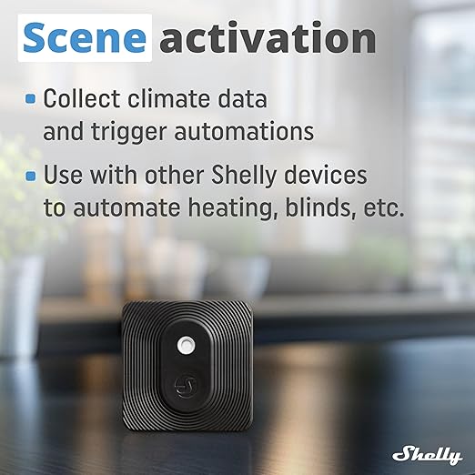 Shelly Bluetooth Smart Temperature & Humidity Sensor with Remote App Control & Monitoring, Home Assistant, Alexa, Google Home, Smart Scenes, IP54, Notification Alerts, Blu H&T Black