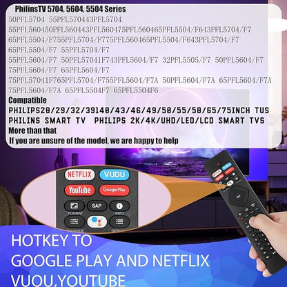 Voice Remote Control for phillips Voice TV Replacement. Universal Remote Control for Philip 4K UltraHD Smart Android TV with Google Assistant. for Philips 43" 50" 55" 65" 75" Class 5704 5504 5604 5806