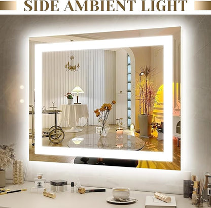 ROLOVE 22x20 Inch Lighted Vanity Mirror, 3-Mode Touch Dimming LED Lighting, Large Makeup Mirror for Dressing Room, Tabletop or Wall-Mounted, White