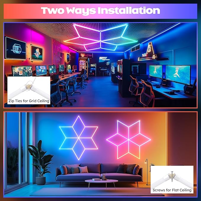 RGB Hexagon Garage Lights - 356 Colors Mode with Music Sync, 18-Piece LED Honeycomb Light Set for Garages, Workshops, Man Caves, Bedroom, Bars