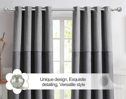 KAMANINA Curtain Rods for Windows 66 to 120 Inch, 7/8 Inch Antique Silver Heavy Duty Window Curtain Rod 32 to 120 (2.6-10ft), Adjustable Decorative Drapery Rods with Netted Texture End