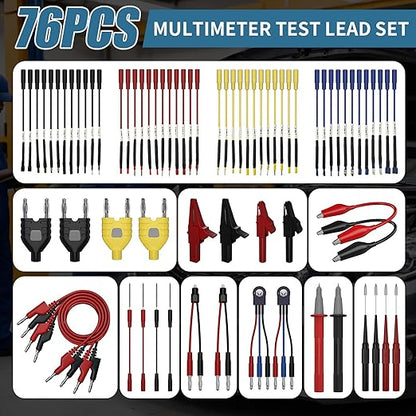 76 Pcs Automotive Circuit Test Lead Kit, Multimeter Test Leads Kit, Electrical Back Probe Kit, Alligator Clip, Acicular Probe, Banana Plug Adapters, Volt Meter Lead (with Carrying Case)