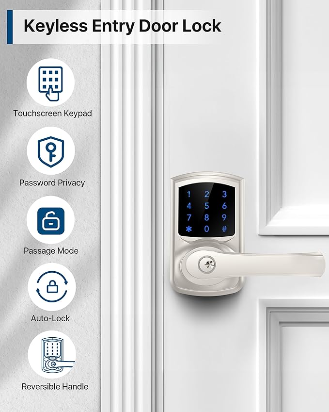 HIDALIFE Keyless Entry Door Lock, Keypad Door-Lock with Handle, Touchscreen, Auto-Locking, Anti-peep Password, Easy to Install for Front Doors, Home, Office, Satin Nickel 2 Pack