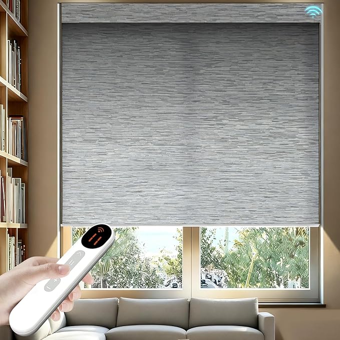 Smart Motorized Blinds – 70% Blackout Roller Shades with Remote, Alexa/Google Home/Siri Control, Matter Compatible, Wireless Rechargeable Battery, Custom Sizes for Windows & Sliding Doors