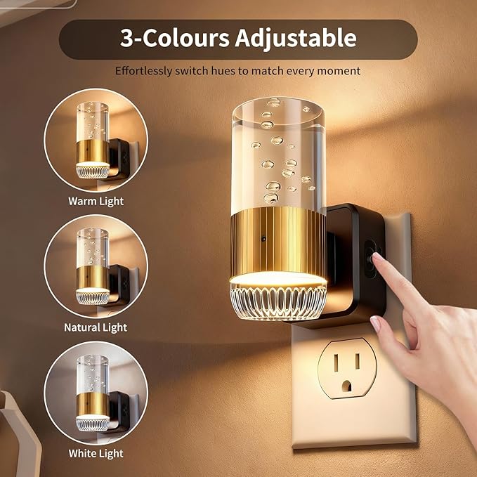 LED Night Light Plug into Wall with Dusk to Dawn Sensor,0-100LM Brightness Acrylic Nightlight with 3 Adjustable Color(3000K/4500K/6000K),2 Pack (Copper)