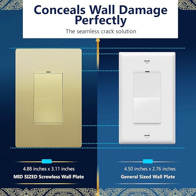 LIDER Matte Finish Decorator Switch Cover, Screwless Wall Plate, Mid-Size 1-Gang 4.88" x 3.11", Unbreakable Polycarbonate Thermoplastic, UL Listed, LSWP-31M-GD, Gold