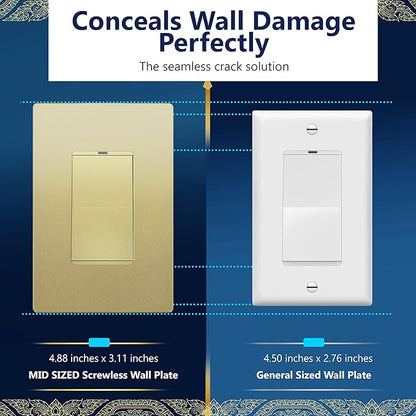 LIDER Matte Finish Decorator Switch Cover, Screwless Wall Plate, Mid-Size 1-Gang 4.88" x 3.11", Unbreakable Polycarbonate Thermoplastic, UL Listed, LSWP-31M-GD, Gold