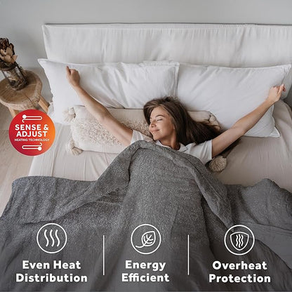 Sunbeam Electric Wi-Fi Connected Loftec Electric Heated Blanket, 10 Heat Settings, 10-Hour Auto Off, Fast Heating, Smart Heating Blanket, Voice & Wired Controller, Night Fog Grey, Twin, 84" x 62"