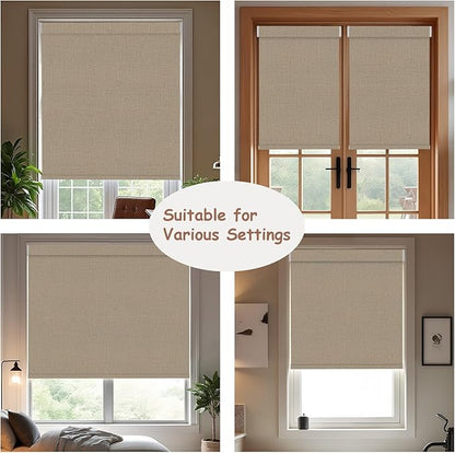 Motorized Roller Blinds with Remote, 100% Blackout Automatic Roller Shades for Bedroom, Bathroom, and Living Room, Customized Size, Coffee Beige