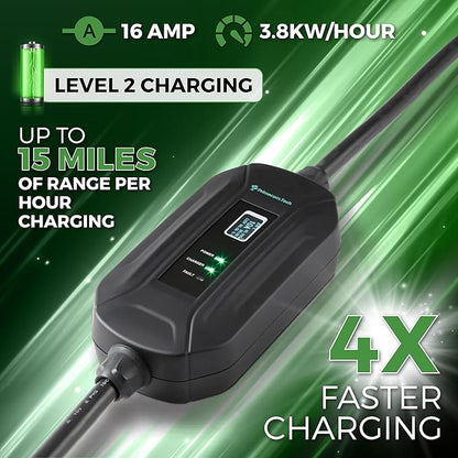 PRIMECOM Level 2 Electric Vehicle (EV) Charger (220V / 240Volt, 16Amp) Portable EVSE Smart Electric Car Charger, 30', 40', and 50 Feet Lengths (NEMA 14-50P, 40 Feet)