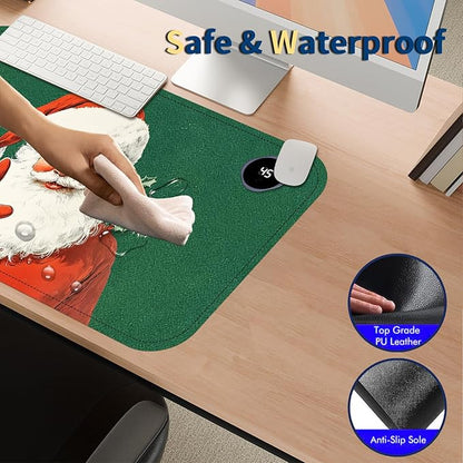 Heated Mouse Pad with 3 Temperature Settings(104°F–122°F),Large 24x14.2 Inch PU Leather Heated Desk Mat,Waterproof Warming Pad for Office,Gaming & Cold Hands Relief,Santa Christmas
