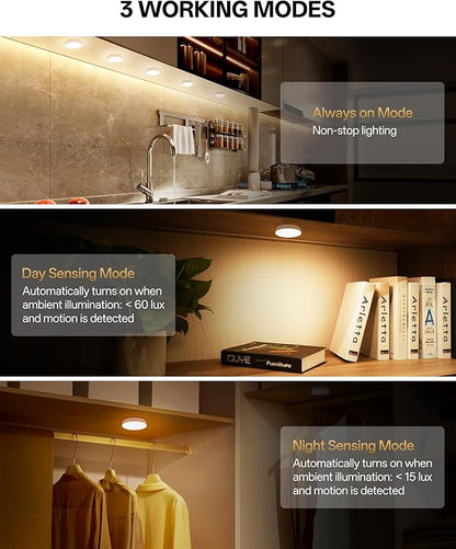 Homelist Upgraded Ultra Bright Motion Sensor Lights Indoor Rechargeable, 6 Pack Puck Light with Remote, 1500mAh Battery Operated Sensor Night Light for Stairs, Cabinet, Bedside, Closet