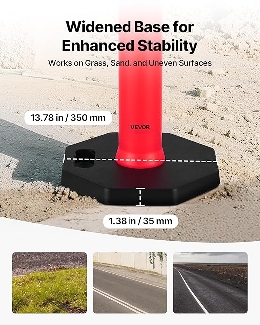 VEVOR 6 Pack Traffic Delineator Posts, 48 inches Traffic Safety Cones with Weighted Base and Reflective Strips, Heavy Duty Delineator Posts for Construction Site, Parking Lot, Crowd Control, Red
