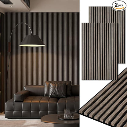 Art3d 2-Pack 48" x 24" Acoustic Wood Panels for Wall, Soundproof Wood Slat Panel for Wall and Ceiling, 3D Fluted Sound Absorbing Paneling for Interior Wall Decor, Living Room, Bedroom - Walnut