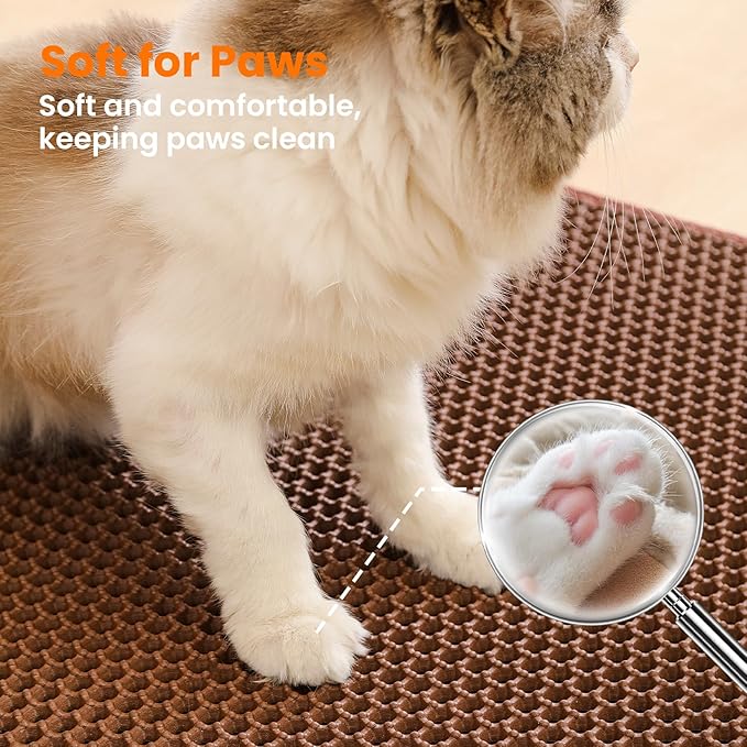Jumbo Cat Litter Mat, 46x26 Inches Double Layer Honeycomb Litter Trapping Mat, Non Slip Waterproof Urine Proof Extra Large Cat Litter Box Mat, Kitten Supplies and Essentials, XXL, Brown