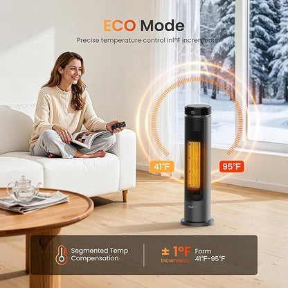 1500W Tower Indoor Space Heater for Home with Programmable Thermostat, 12H Timer & Remote Control, Oscillation and ECO Mode, Electric Heaters for Office, Bedroom, Home (Grey)