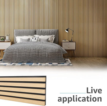 Art3d 4-Piece Wood Slat Acoustic Panels for Stylish Decor and Noise Reduction, 3D Textured Panel for Ceiling and Wall, Oak