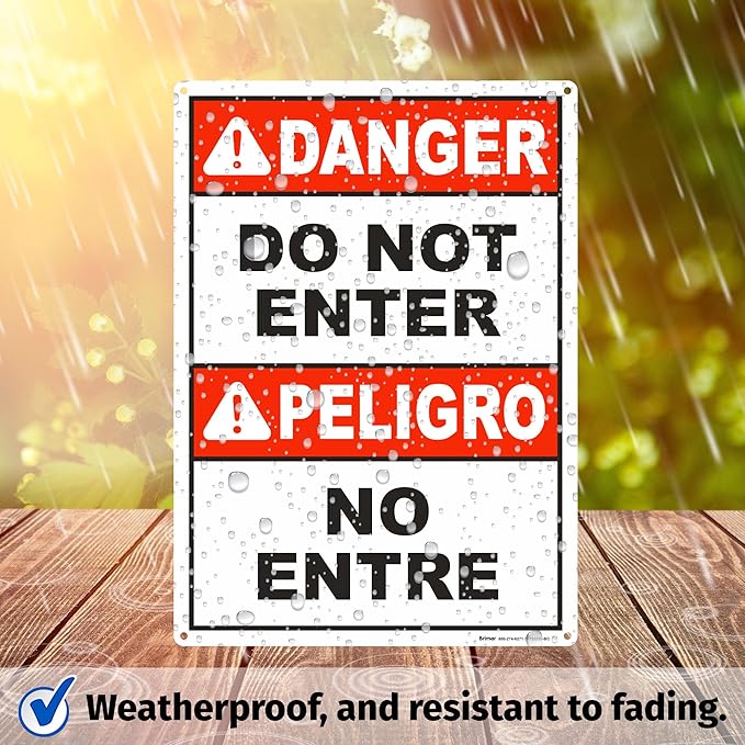 Brimar - 10" x 14" - Bilingual Danger Do Not Enter Sign - .040″ Rust-Free Aluminum - Safety Promotion - Easy Installation