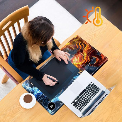 Heated Mouse Pad, Warm Desk Pad, Keyboard Mat 23.6 x 14 Inch Large Size Intelligent Fast Heating, 3 Speed Adjustable, Timed Auto Power Off for Game Office Home, Dragons Gather