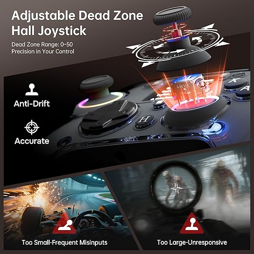 GUSGU G7 Wireless Gaming Controller with Interactive Screen, 1000Hz Polling Rate, Hall Joysticks & Triggers, 4 Programmable Buttons, Compatible with PC, Switch1, PS4, iOS, Android, Black