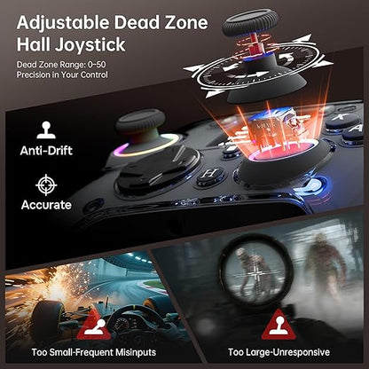 GUSGU G7 Wireless Gaming Controller with Interactive Screen, 1000Hz Polling Rate, Hall Joysticks & Triggers, 4 Programmable Buttons, Compatible with PC, Switch1, PS4, iOS, Android, Black