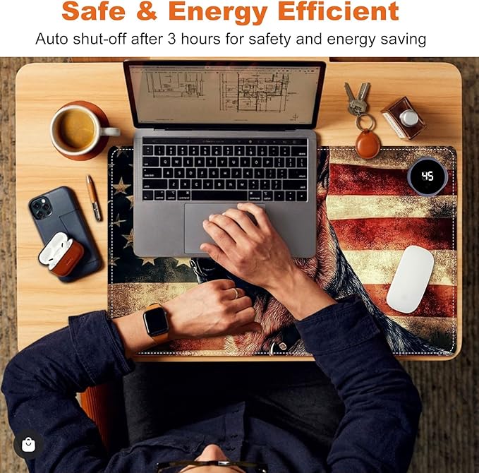 Small Heated Desk Pad 23.6" x 14.2" – Compact Electric Mouse Pad with 3 Heating Levels, Auto Shut-Off, Waterproof PU Surface, Plug-in Warmer for Office or Home Use, German Shepherd