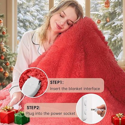 Heated Electric Blanket Throw,Warm Winter Birthday Gifts for Women Her Grandma-Faux Fur with Soft Sherpa,10 Heat Settings,5 Time Settings with Fast Heating, 50x60, Ruby Wine