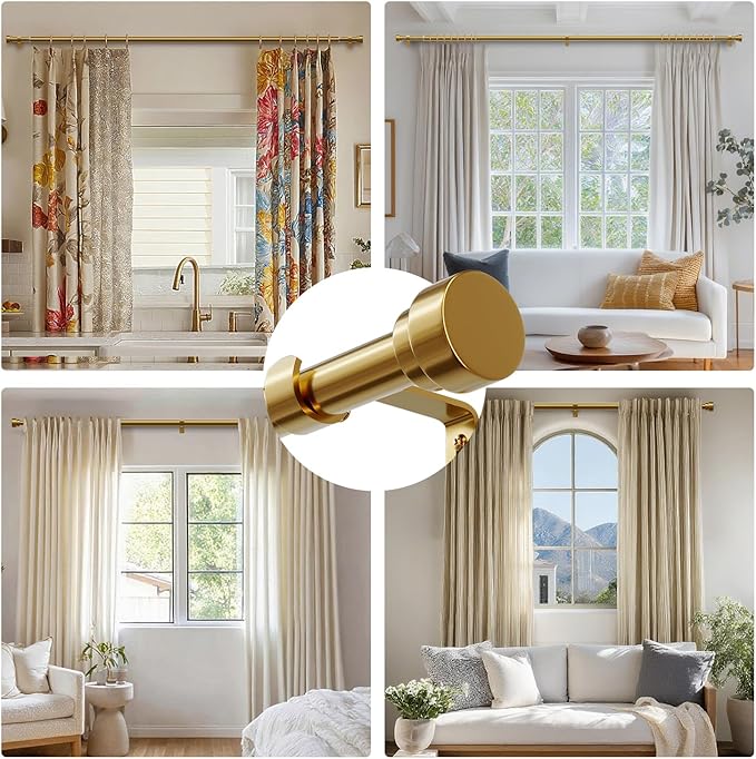 Oneach Heavy Duty Curtain Rods for Windows 72 to 144 Inch, 1 Inch Brass Gold Curtain Rod, Adjustable Length Rod with Metal Finials, Modern Decorative for Bedroom Kitchen Living Room (16 to 150 Inch)