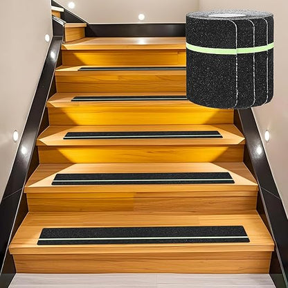 10-Pack Anti Slip Traction Tape 30" x 4" Best Grip Tape Grit with 6mm/0.24" Glow in Dark Stripe High Traction Friction Abrasive Adhesive for Indoor/Outdoor Stairs[Black+Green]