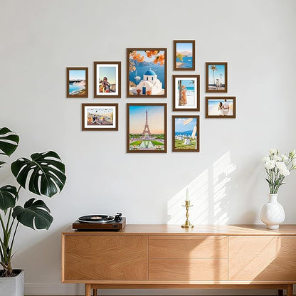 decorUhome Picture Frames Collage Wall Decor for Photo Gallery Display, Assorted Picture Frames set of 10 Including Two 8x10 / Four 5x7 / Four 4x6 for Family Wall Decor, Brown, 10 Pack