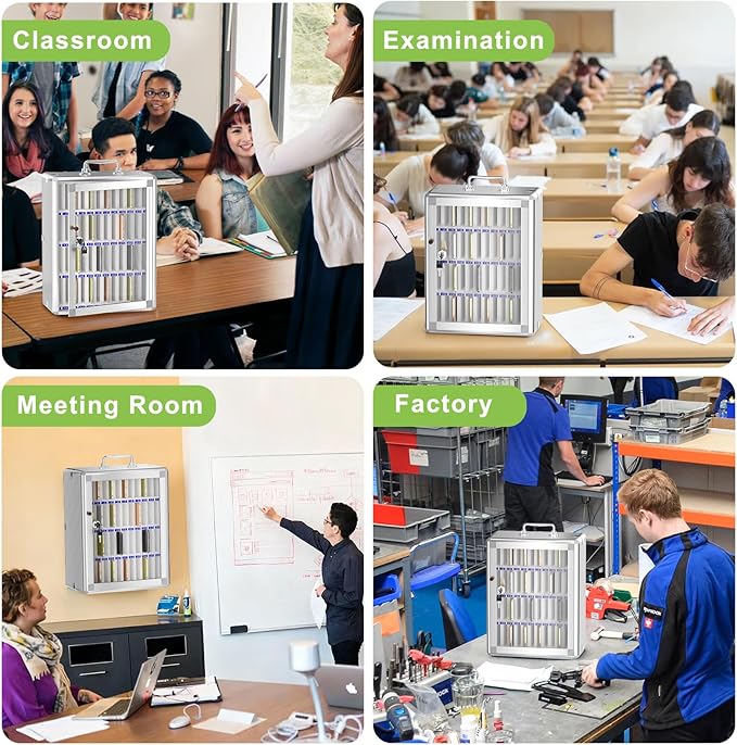 Loghot Aluminum Alloy Pocket Chart Cell Phones Storage Cabinet for Cell Phones, Wall-Mounted Cell Phone Locker Phone Holder with Lock for Classroom, Office, Can be Carried by Hand (48 Slots)