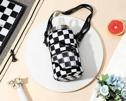 H2O Capsule 2.2L Half Gallon Wide Mouth Water Bottle with Storage Sleeve and Removable Straw - Hydration Tracker Jug with Measurements Marked – Shatterproof BPA-Free, (Check Mate)