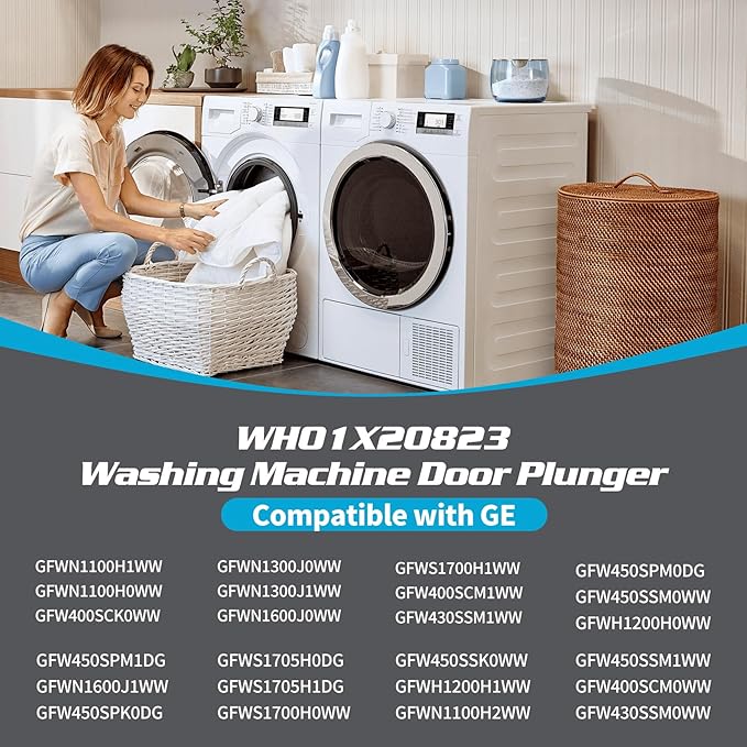 WH01X20823 Washer Door Plunger Compatible with GE Hotpoint Washer GFWH1200H0WW GFWN1100H0WW GFW400SCK0WW GFW450SSK0WW, Replacement Parts 4120987 AP6004903 PS11736830 EAP11736830