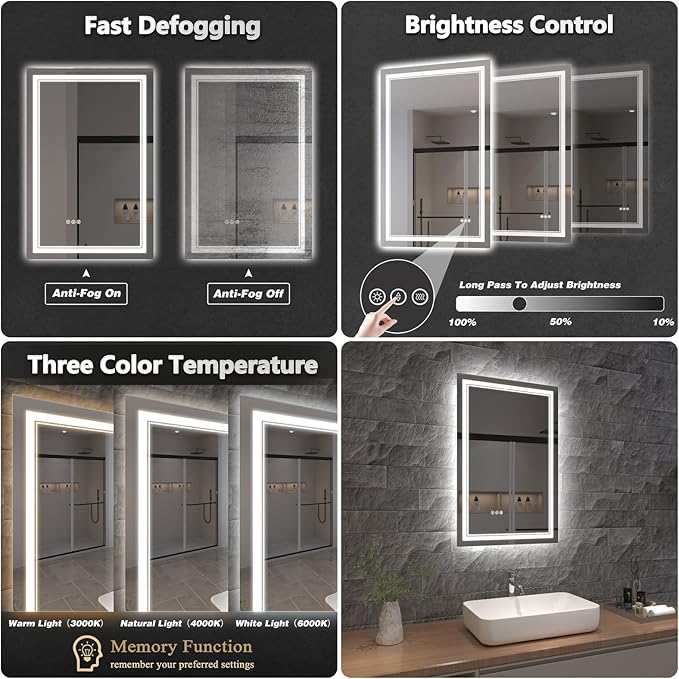 LED Bathroom Mirror with Lights, Wall Mirrors