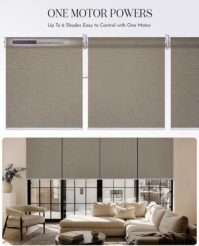 Graywind Smart Coupled Roller Shades Compatible with Alexa Google Custom Size Extra Large Motorized Blinds for Windows(Frequency Sand)